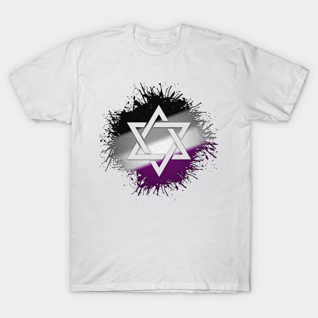 Paint Splatter Asexual Pride Star of David Symbol T-Shirt by LiveLoudGraphics